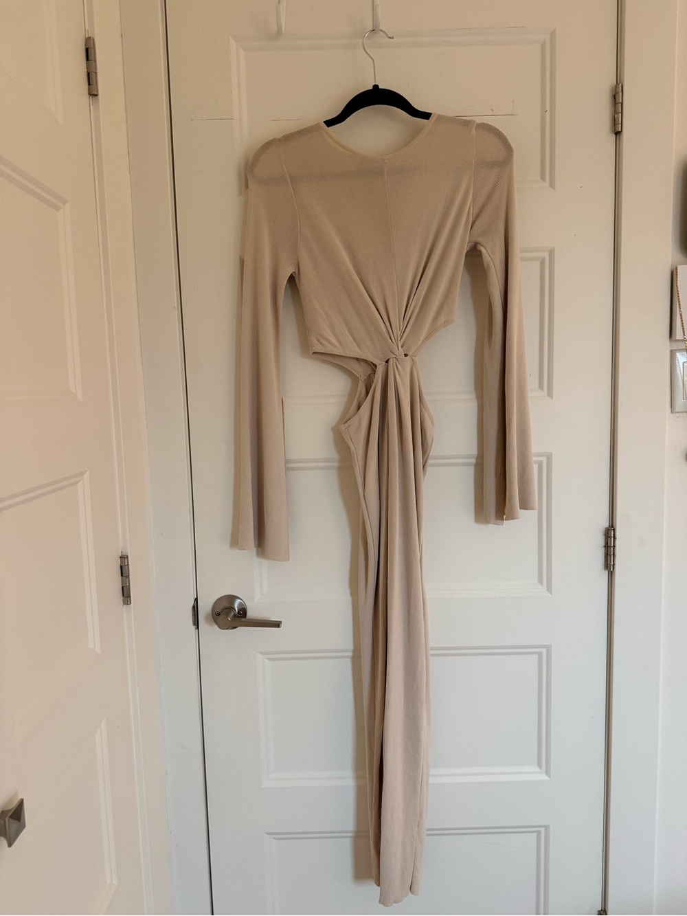 Zara Beige Long-Sleeve Twist Detail Maxi Dress